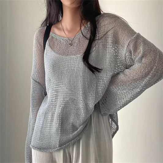 Karrram Lazy Style Full Sleeves Jumpers Tops Hollow Out Sexy Women Fashion Casual Streetwear Chic Femme Sweaters Pullovers
