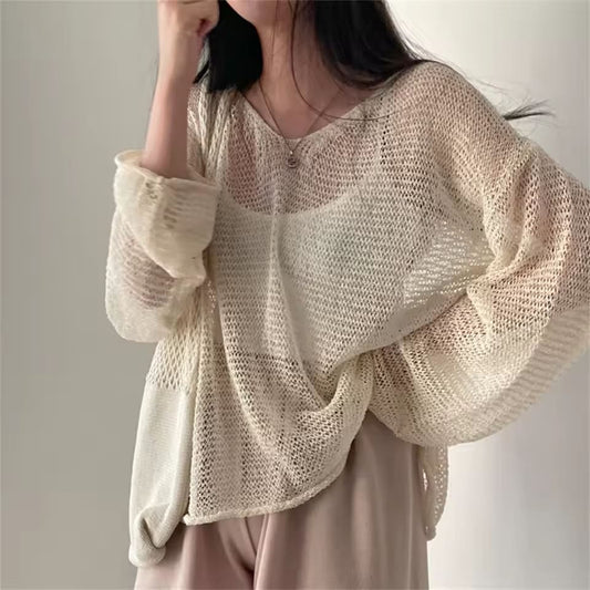 Karrram Lazy Style Full Sleeves Jumpers Tops Hollow Out Sexy Women Fashion Casual Streetwear Chic Femme Sweaters Pullovers